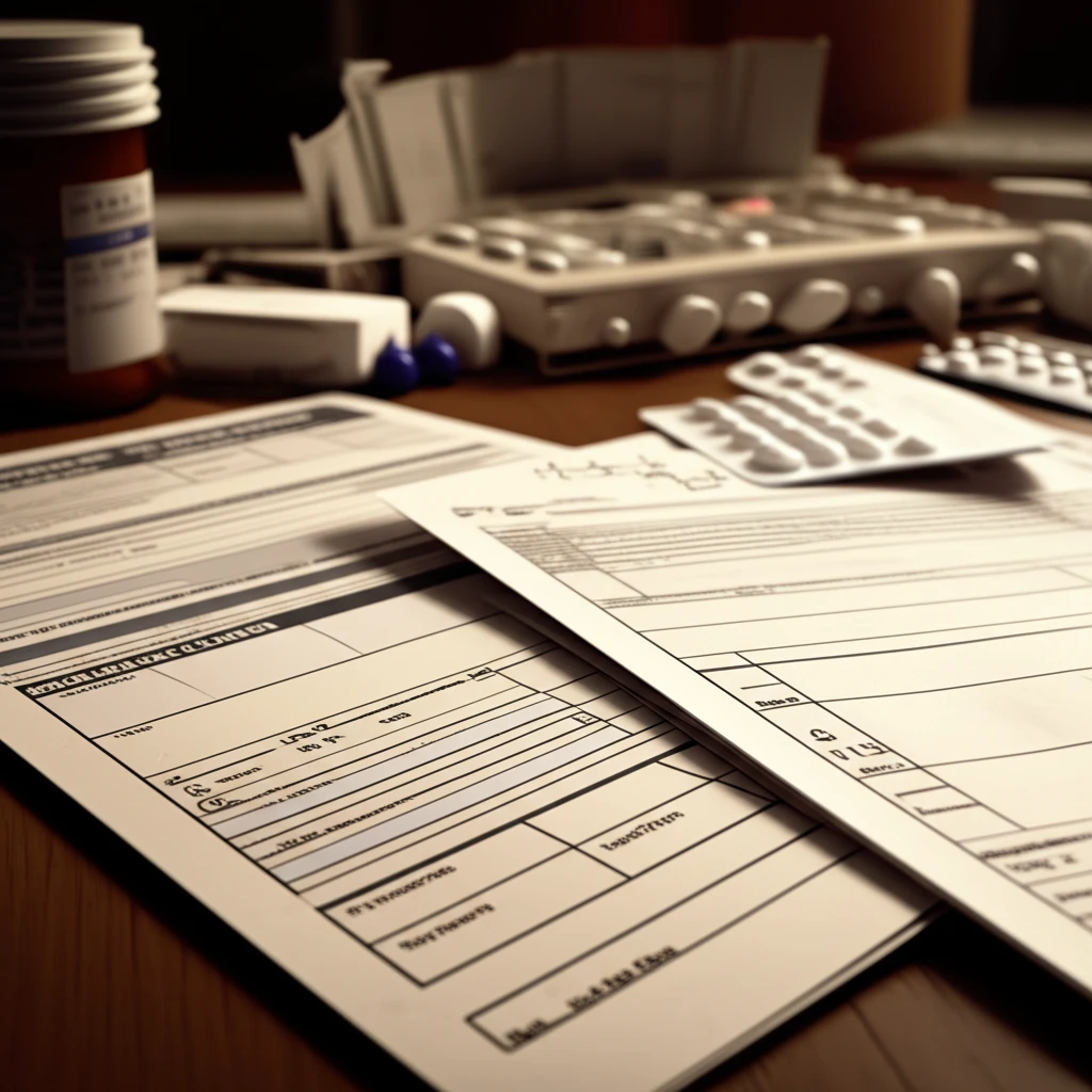 보험 서류 더미와 펜