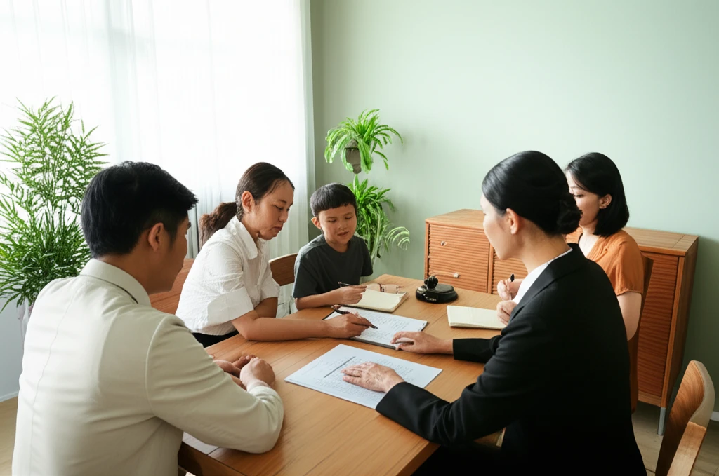 전문가와 상담하는 가족 이미지